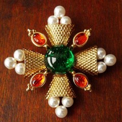 Vintage Palace Antique Color Treasure Brooch Colorful Gems Pearl Brooches Party