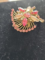 Vintage Prong Set Rhinestone Brooch Pin Pink Opalescent Cabochon Layered