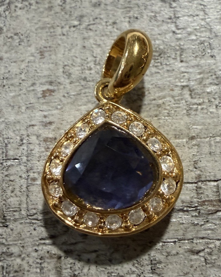 Vintage NOLAN MILLER Gold-Tone Tanzanite Color Pendant #3318