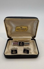 Vintage Anson Freemason Masonic Cufflinks Tie Bar Set Black Enamel Original Box