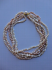 VTG ESTATE MULTI STRAND IVORY PINK PEACH BAROQUE FRESHWATER PEARL NECKLACE 17″