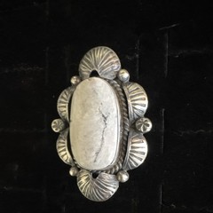 Native White Buffalo Ring 925 Sterling Silver Signed Oval shaped Size 10