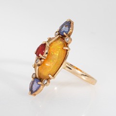 Multi Gemstone Ring Opal Sapphire Diamond Sz 6.5 14k Yellow Gold Cocktail