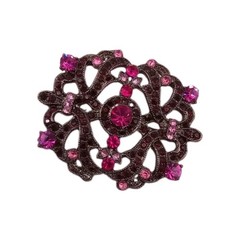 Vintage Style Purple Red Rhinestone Brooch Gunmetal Filigree Pin 2 By 1 1/2 In