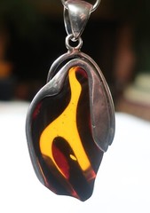 MODERN LARGE Baltic Amber Abstract Sculpted Sterling Silver Pendant Staement