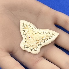 Vintage Carved Celluloid Butterfly Bird Brooch Openwork 2″