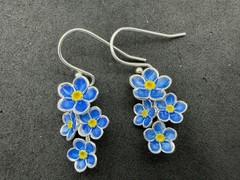 2.79g Vintage Sterling Silver 925 Blue Yellow Flower Drop Dangle Earrings