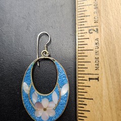 Vintage Mexico Alpaca Nickel SilverMOP Turquoise Floral Single Drop Earring