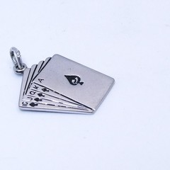 Royal Flush Spades Playing Cards Vtg Silver Charm Necklace Pendant