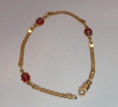 Vintage 14K 14KT Gold Italy Red Enamel Ladybug Link Bracelet Burdick 585 3.4g 🐞