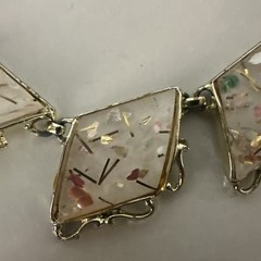 VTG 1950s PAM Confetti Lucite Jewelry Set Bracelet Necklace Earrings Gold Tone