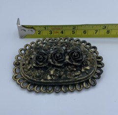 Large Antique 1920’s Victorian Three Rose Handmade Pot Metal Brooch No Brand