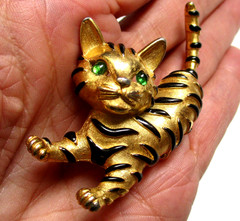 Vintage Trifari Tiger Cub Ark Series Brooch Pin 1966 Green Eyed Kitten Cat