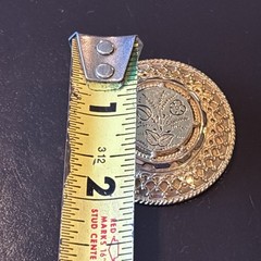 Vintage Gold Tone Domed Floral Etched Round Brooch Pin Openwork Victorian 1.75”