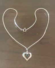 835 Dutch Silver Cobra Link Chain w Attached Heart Pendant Emerald Green Stone