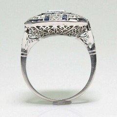Art Deco Vintage Style Lab Created Diamond Engagement 14K White Gold Finish Ring