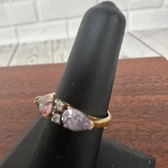 18kt Gold Electroplated Ring Signed GERG Pink Purple Color Stones Size 6.5