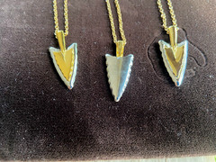 3 Vintage NEW Pewter Polished Gold Inlayed Pendants 18” QUALITY USA Prov R.I.