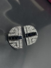 VTG Camrose Kross JBK Silvertone Faux Sapphire Crystals Post Earrings NWOT COA