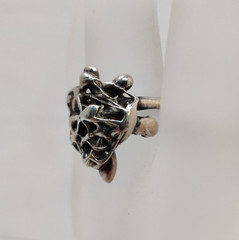 Vintage Artisan Brutalist Abstract Silvertone Ring Size 8 Mid Century Modernist