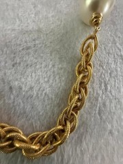 Vintage Napier Gold Tone Faux Pearl Station Chain Necklace 36″