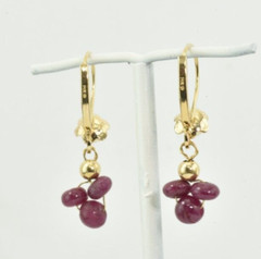 Vintage 14k Gold Earrings Japan Cultured Pearl Natural Ruby Dangles Lever Back
