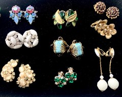 Lot of 15 Pair Vtg Rhinestone Clip On Earrings-Florenza Juliana Lewis Segal etc