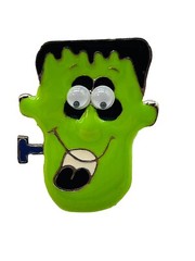 Vintage AAI Halloween Frankenstein Pin Brooch With Googly Eyes Green Monster