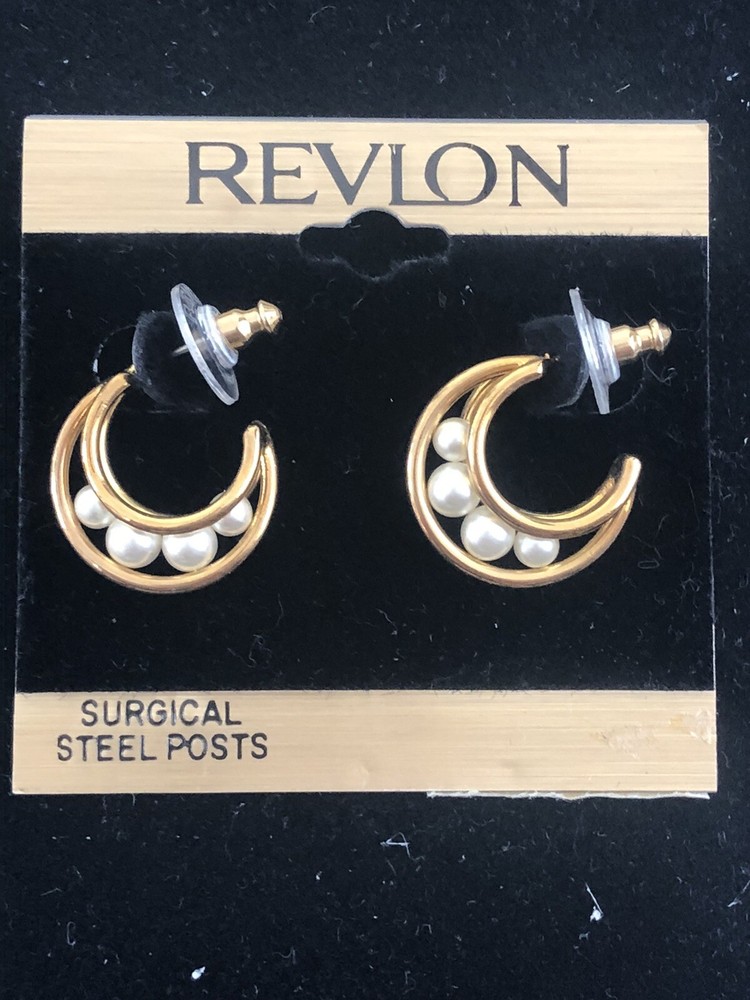 Vintage Revlon Earrings Goldtone Faux Pearl Pierced Earrings