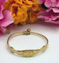 Xuping Gold Tone Expandable Bangle Bracelet Chinese Symbols 6.5 Inch 9.2mm