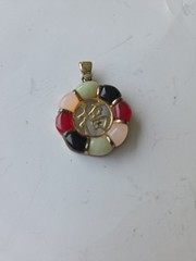 Vtg. Goldtone & Colored Jade? Stones Pendant