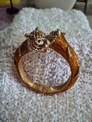 Vtg Thailand Tiger Head Twin Double Rhinestone and Enamel Clamp Bangle Bracelet