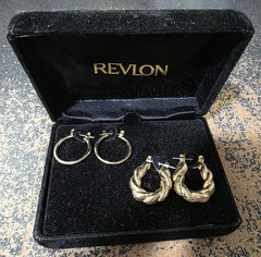 Revlon 1995 Vintage 2 Sets Gold Colored Earrings In Original Case