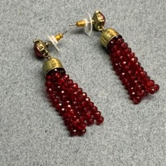 Sugarfix Baublebar Pierced Earrings 2 In Gold Ruby Red Beaded Tassel Rhinestone