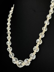 Vintage Rock Crystal Necklace Sterling Silver Clasp Graduated Stones 18”