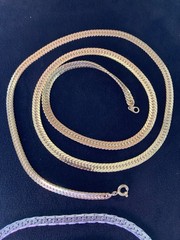 2 Piece Vintage Flat Snake Chain Necklaces 1 Gold Tone 28 in & 1 Silver 22 in.