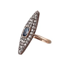 Antique 14k Gold Silver 2.25ctw Diamond Sapphire Navette Ring