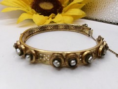 Signed Miriam Haskell Baroque Wired Pearls Hinged Bracelet~Safety Chain~6.5″