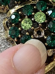 Weiss Green Rhinestone Flower Brooch Signed
