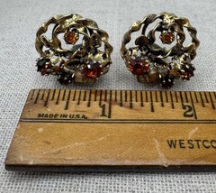 Vintage Austria Gold Tone Glass Rhinestone Clip On Earrings NICE!
