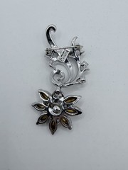 Vintage Corocraft Floral Dangle Brooch Silver Tone Signed