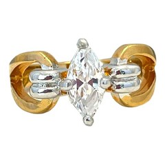 Vintage 1970s Vargas Marquise CZ Ring 18KT Gold Plate Two Tone Size 7 – 5T