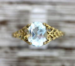 VINTAGE BLUE TOPAZ GOLD STERLING SILVER 925 RING SIZE 7.75 FILIGREE DESIGNER