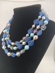 W.GERMANY goldtone IRIS GLASS multicolor beads pearls necklace earrings set