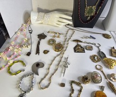 ANTIQUE ESTATE VICTORIAN JEWELRY LOT SOME WEARABLE 925 Czech GLASS Good To Fair
