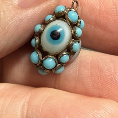 Antique 1900s Triple Evil Eye Gilted Brass Pendant Good Luck Protection Amulet