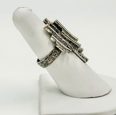 Vintage Ring Silver-Tone MCM Modernist Brutalist Adjustable Sz 6.25￼