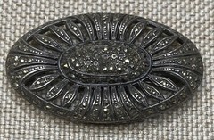 STERLING SILVER 925 MARCASITE BROOCH ANTIQUE ART NOUVEAU BEAUTY ELEGANT DESIGN