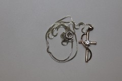 Rose Gold Cross Pendant Necklace with Center Gem Sterling Silver