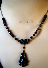 Antique Bohemian Garnet Necklace 14.5″ Choker Cluster Drop Pendant Low 8kt